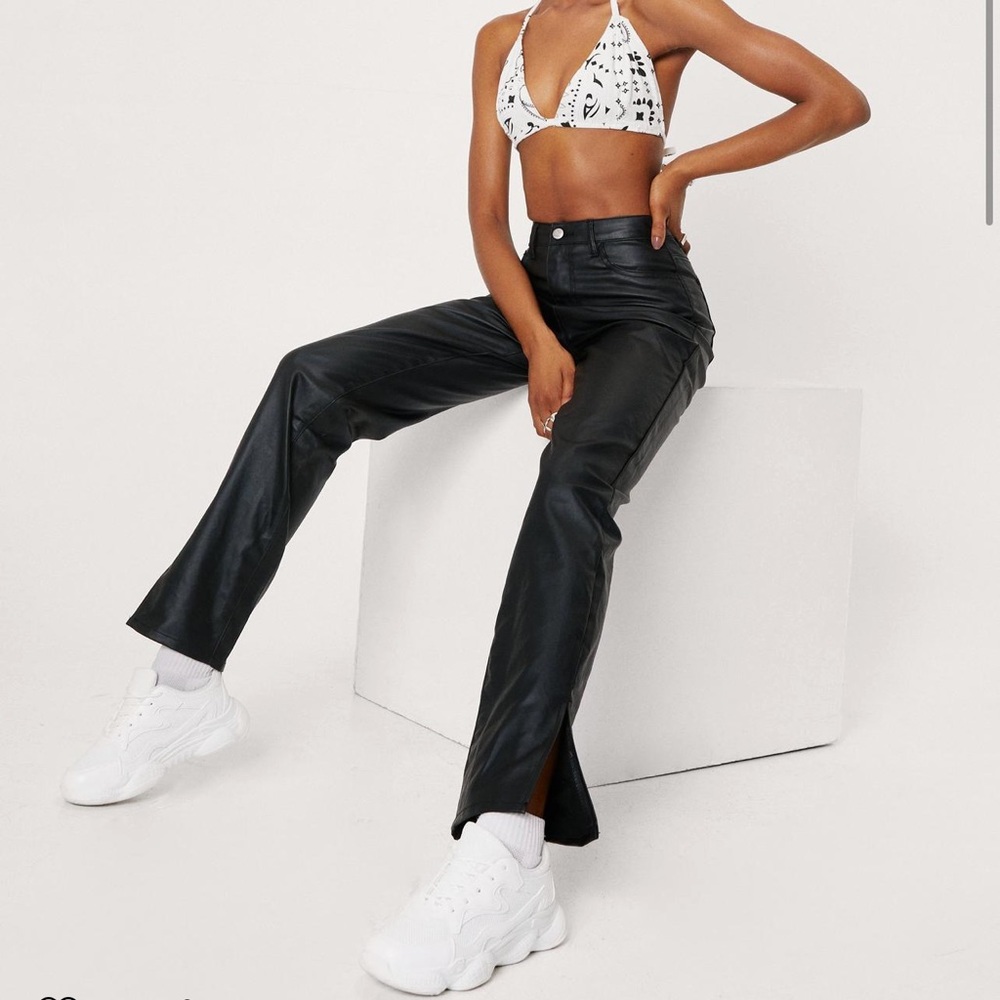 Coated split straight leg jeans